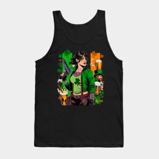 Irish Female Comic Book Hero with Leprechaun Tank Top